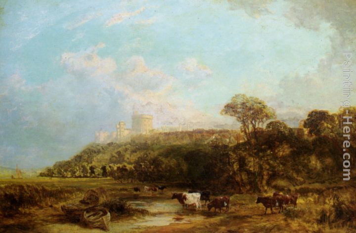 Cattle watering Windsor Castle beyond painting - George Vicat Cole Cattle watering Windsor Castle beyond art painting